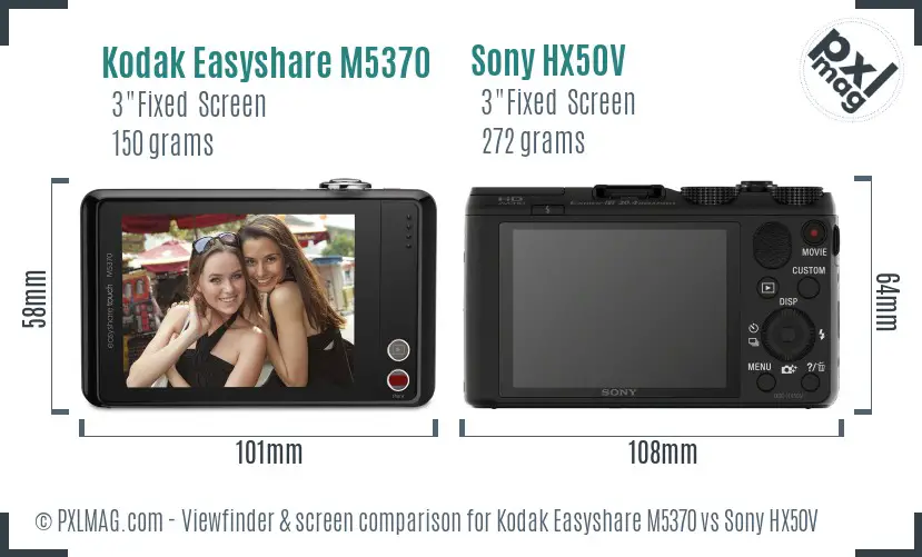 Kodak Easyshare M5370 vs Sony HX50V Screen and Viewfinder comparison