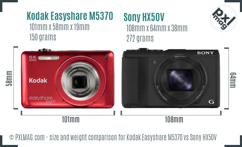 Kodak Easyshare M5370 vs Sony HX50V size comparison