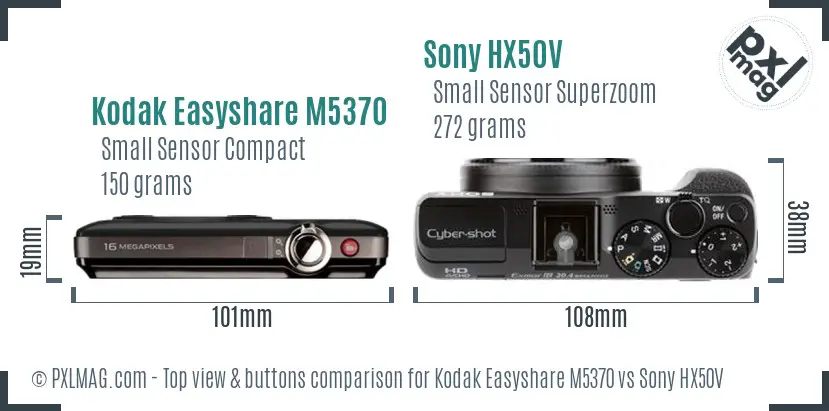 Kodak Easyshare M5370 vs Sony HX50V top view buttons comparison