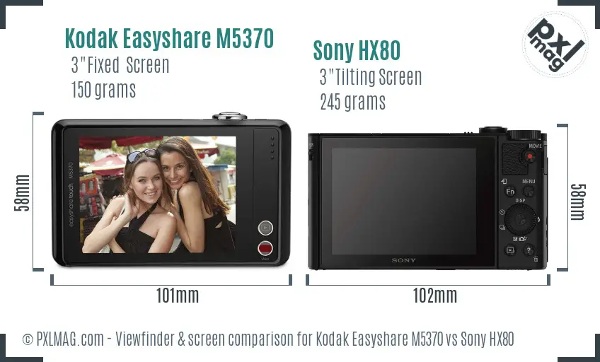 Kodak Easyshare M5370 vs Sony HX80 Screen and Viewfinder comparison