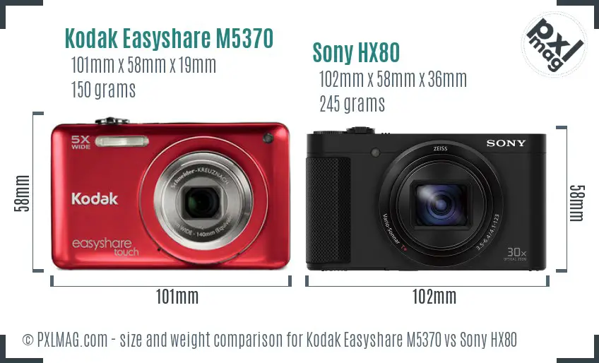 Kodak Easyshare M5370 vs Sony HX80 size comparison