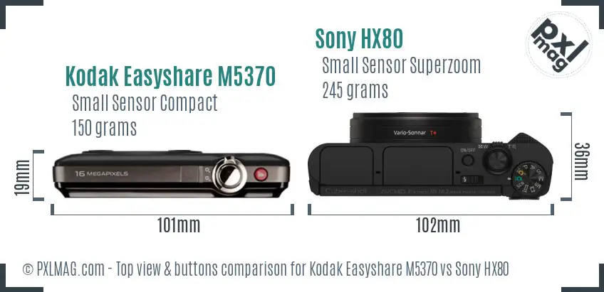 Kodak Easyshare M5370 vs Sony HX80 top view buttons comparison