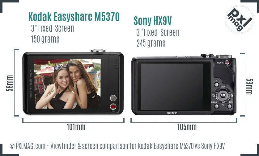 Kodak Easyshare M5370 vs Sony HX9V Screen and Viewfinder comparison