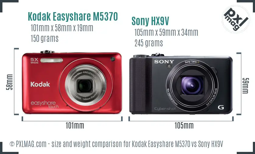 Kodak Easyshare M5370 vs Sony HX9V size comparison