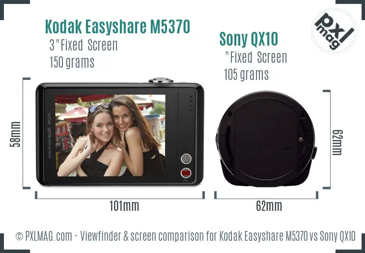 Kodak Easyshare M5370 vs Sony QX10 Screen and Viewfinder comparison