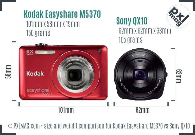 Kodak Easyshare M5370 vs Sony QX10 size comparison