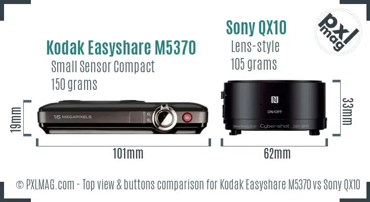 Kodak Easyshare M5370 vs Sony QX10 top view buttons comparison
