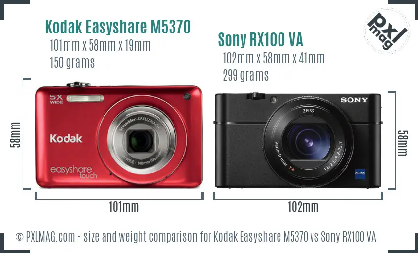 Kodak Easyshare M5370 vs Sony RX100 VA size comparison