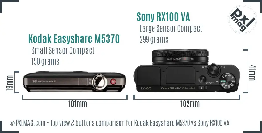 Kodak Easyshare M5370 vs Sony RX100 VA top view buttons comparison