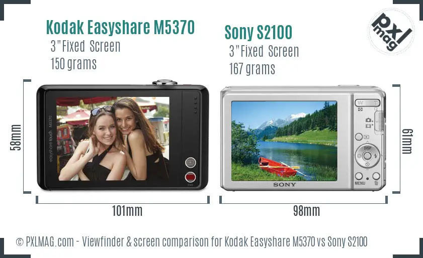 Kodak Easyshare M5370 vs Sony S2100 Screen and Viewfinder comparison