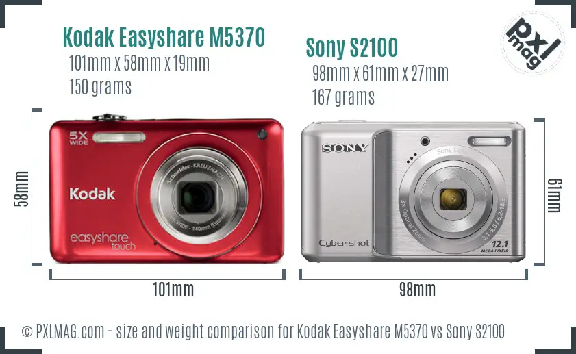 Kodak Easyshare M5370 vs Sony S2100 size comparison