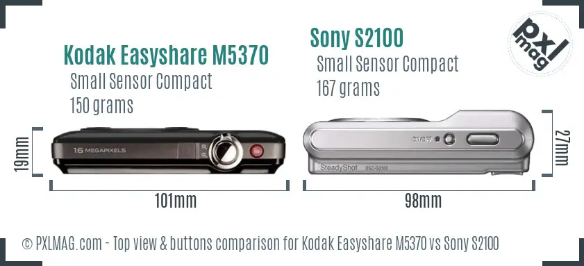 Kodak Easyshare M5370 vs Sony S2100 top view buttons comparison