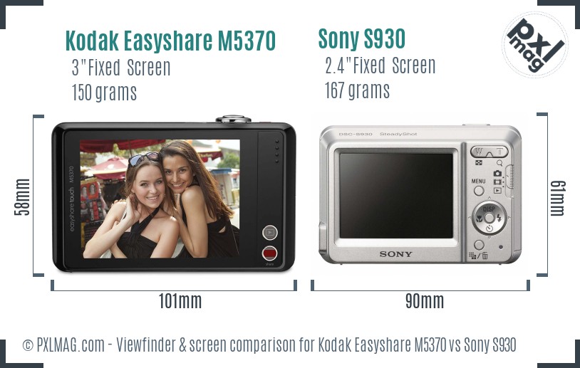 Kodak Easyshare M5370 vs Sony S930 Screen and Viewfinder comparison