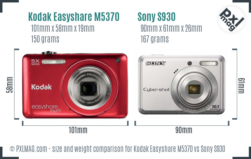 Kodak Easyshare M5370 vs Sony S930 size comparison
