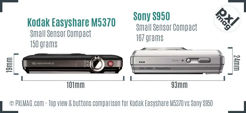 Kodak Easyshare M5370 vs Sony S950 top view buttons comparison Kodak Easyshare M5370 vs Sony S950 top view buttons comparison