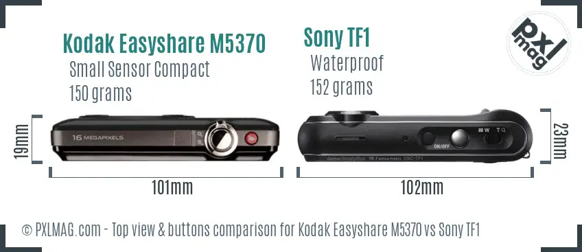 Kodak Easyshare M5370 vs Sony TF1 top view buttons comparison