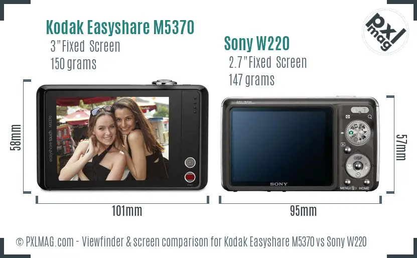 Kodak Easyshare M5370 vs Sony W220 Screen and Viewfinder comparison