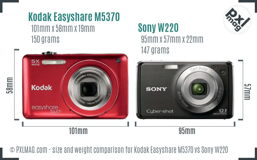 Kodak Easyshare M5370 vs Sony W220 size comparison