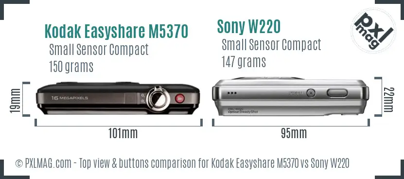 Kodak Easyshare M5370 vs Sony W220 top view buttons comparison