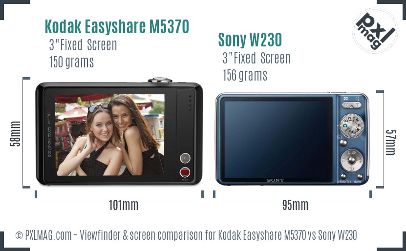 Kodak Easyshare M5370 vs Sony W230 Screen and Viewfinder comparison