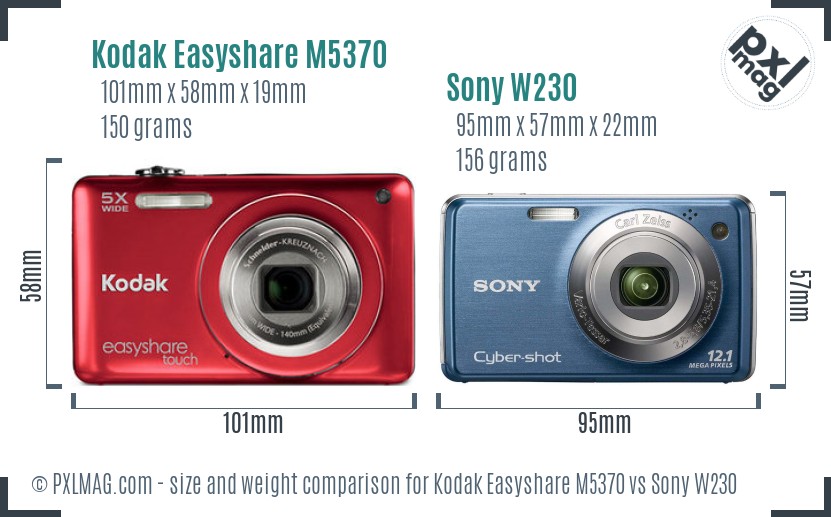 Kodak Easyshare M5370 vs Sony W230 size comparison Kodak Easyshare M5370 vs Sony W230 size comparison
