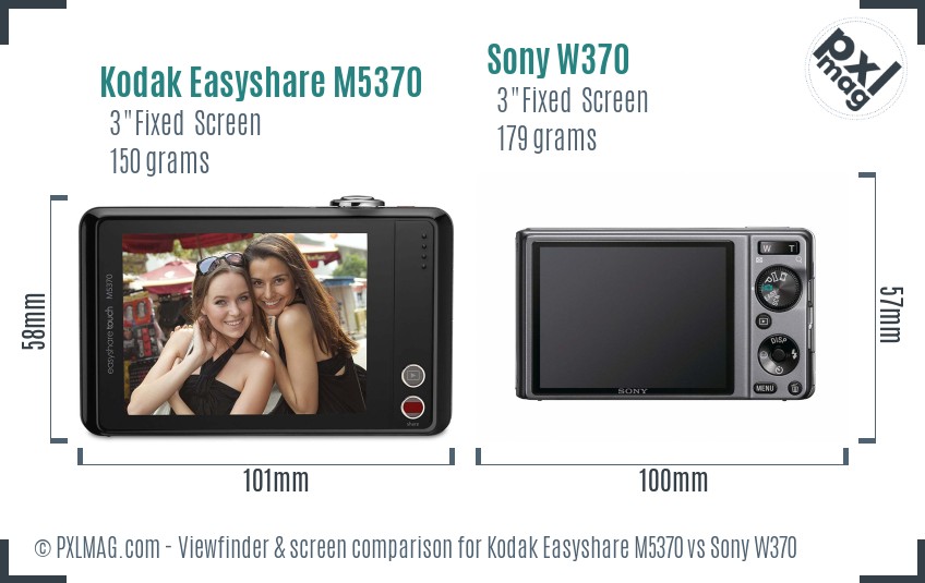 Kodak Easyshare M5370 vs Sony W370 Screen and Viewfinder comparison