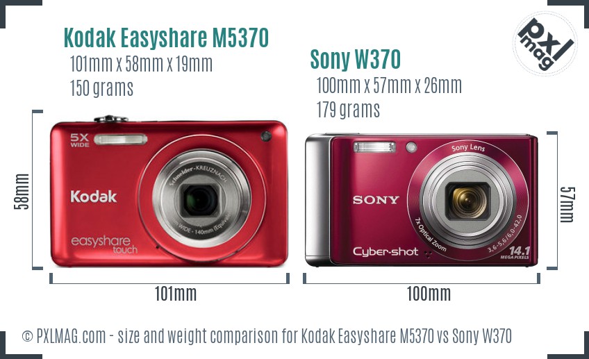 Kodak Easyshare M5370 vs Sony W370 size comparison