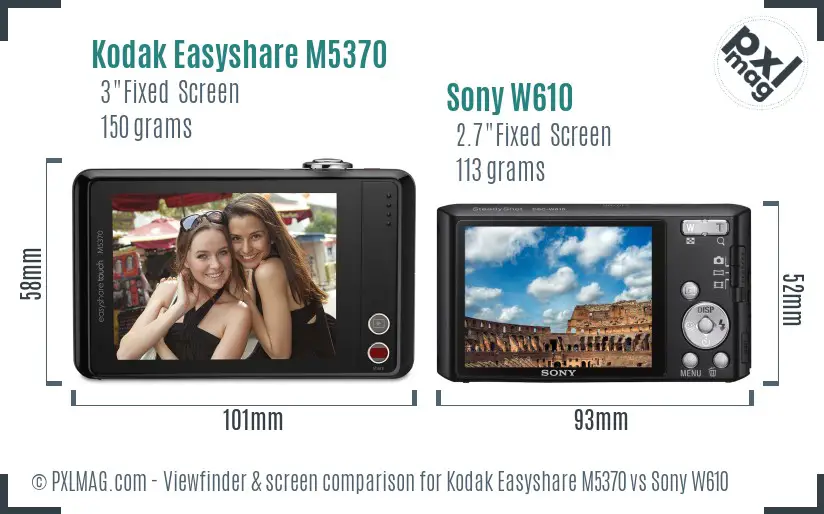Kodak Easyshare M5370 vs Sony W610 Screen and Viewfinder comparison Kodak Easyshare M5370 vs Sony W610 Screen and Viewfinder comparison