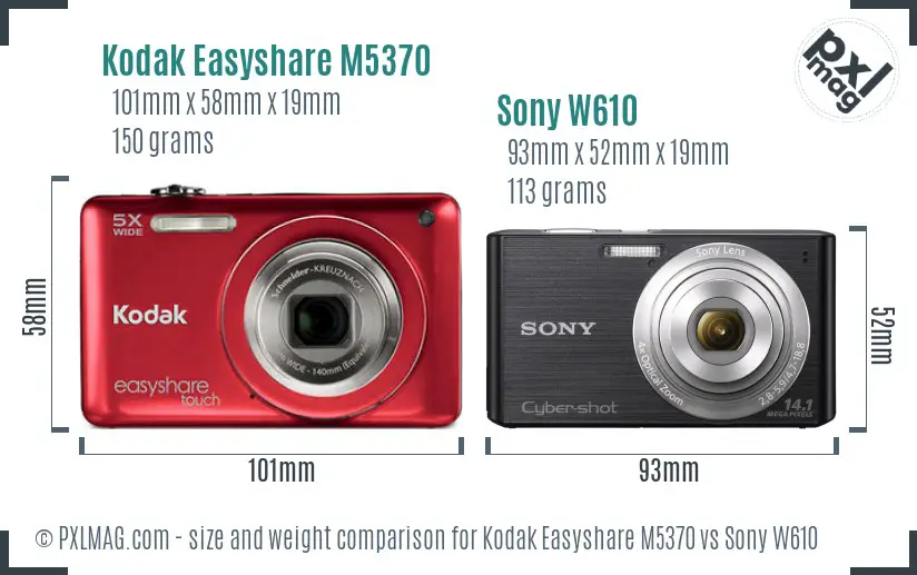 Kodak Easyshare M5370 vs Sony W610 size comparison Kodak Easyshare M5370 vs Sony W610 size comparison