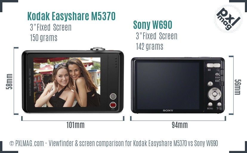 Kodak Easyshare M5370 vs Sony W690 Screen and Viewfinder comparison
