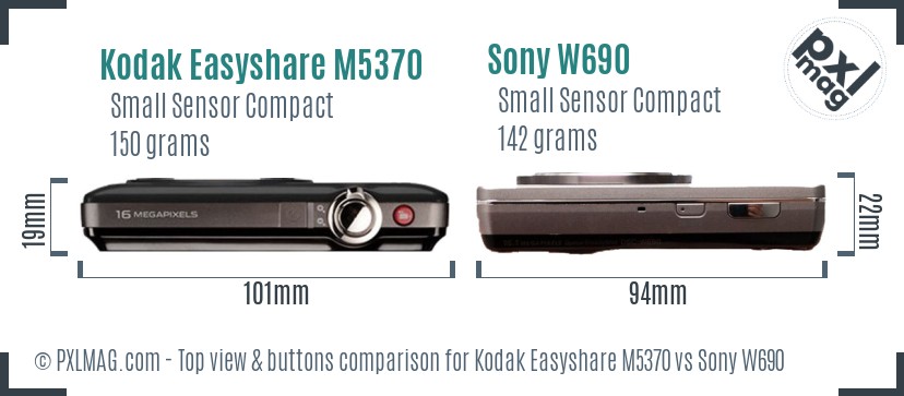 Kodak Easyshare M5370 vs Sony W690 top view buttons comparison