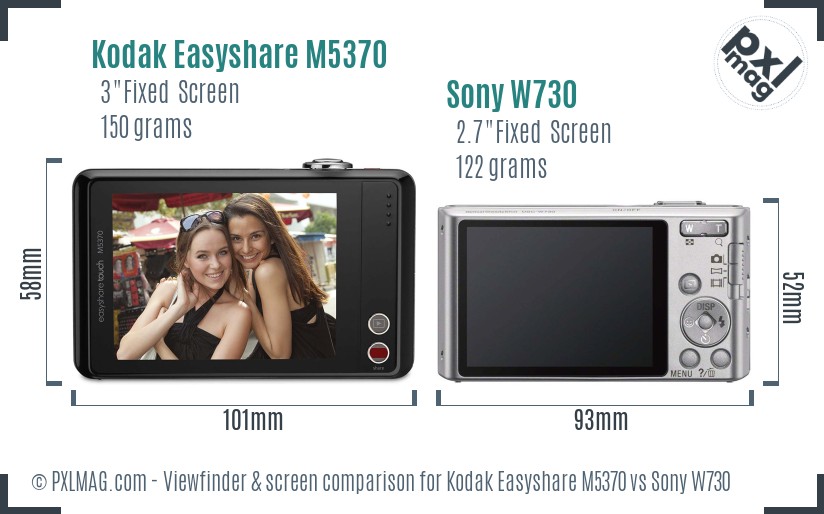 Kodak Easyshare M5370 vs Sony W730 Screen and Viewfinder comparison