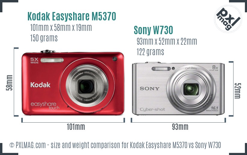 Kodak Easyshare M5370 vs Sony W730 size comparison