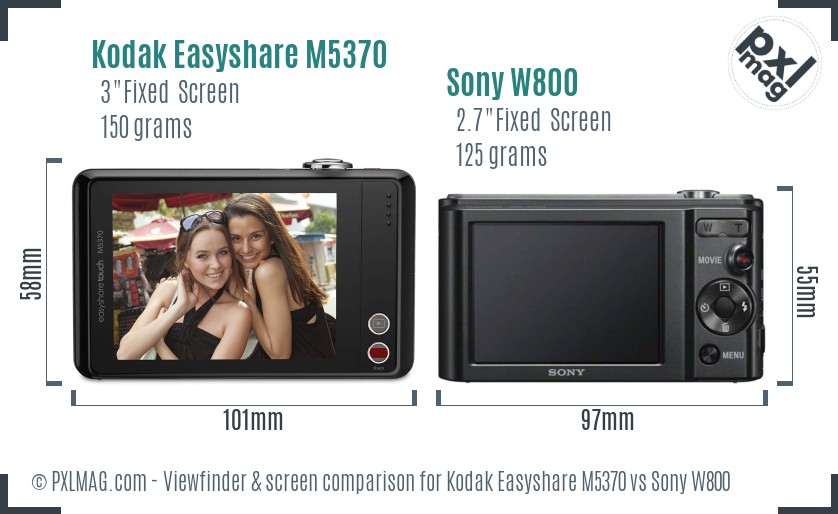 Kodak Easyshare M5370 vs Sony W800 Screen and Viewfinder comparison