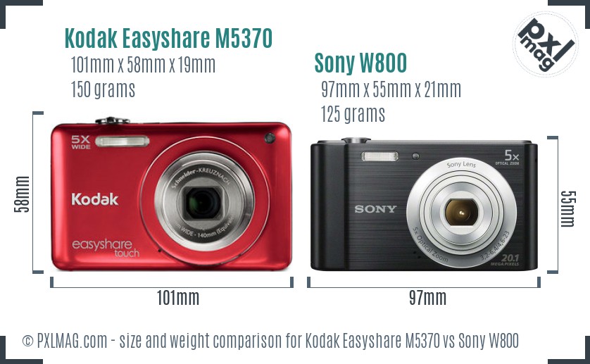 Kodak Easyshare M5370 vs Sony W800 size comparison