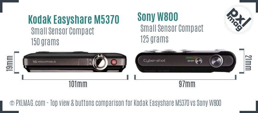 Kodak Easyshare M5370 vs Sony W800 top view buttons comparison