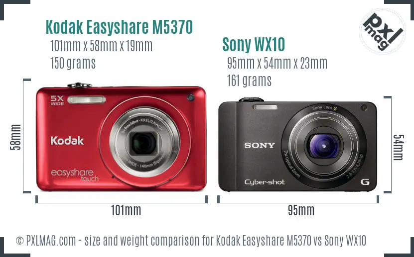 Kodak Easyshare M5370 vs Sony WX10 size comparison