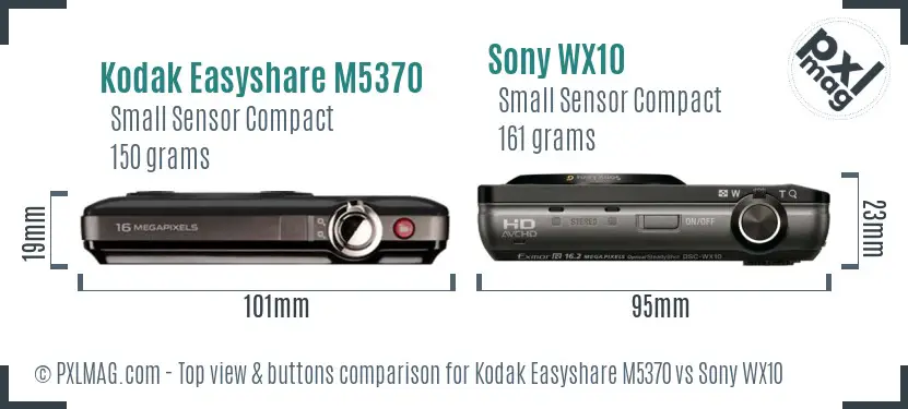 Kodak Easyshare M5370 vs Sony WX10 top view buttons comparison