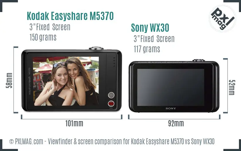 Kodak Easyshare M5370 vs Sony WX30 Screen and Viewfinder comparison