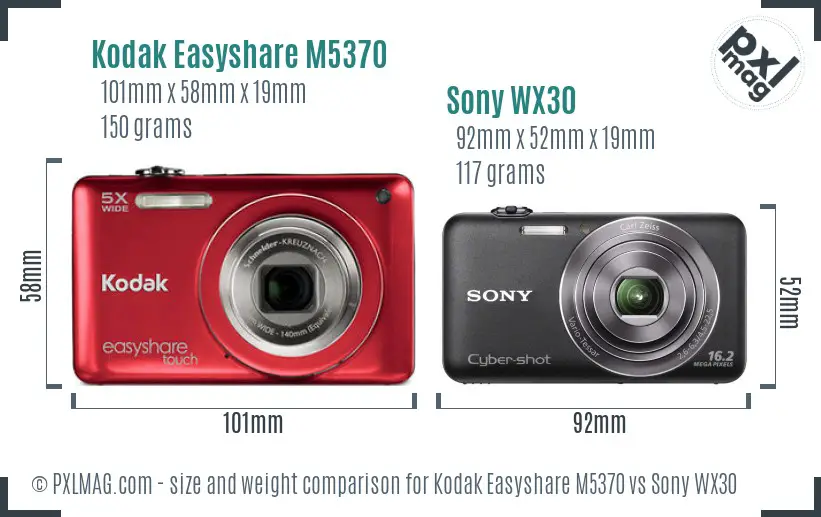 Kodak Easyshare M5370 vs Sony WX30 size comparison