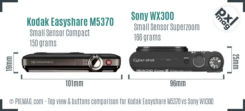 Kodak Easyshare M5370 vs Sony WX300 top view buttons comparison