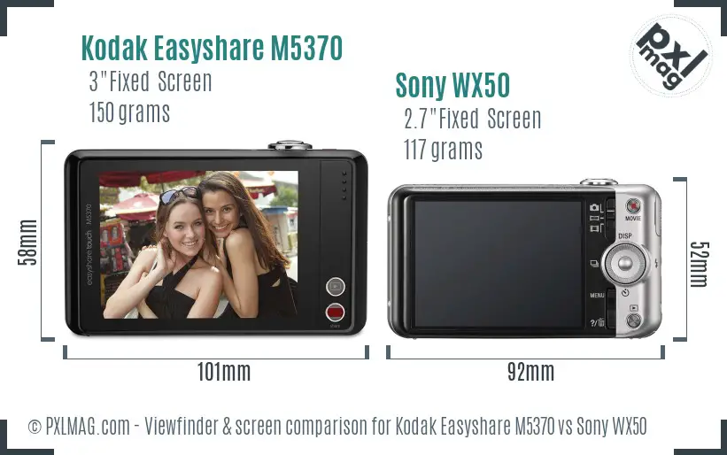 Kodak Easyshare M5370 vs Sony WX50 Screen and Viewfinder comparison