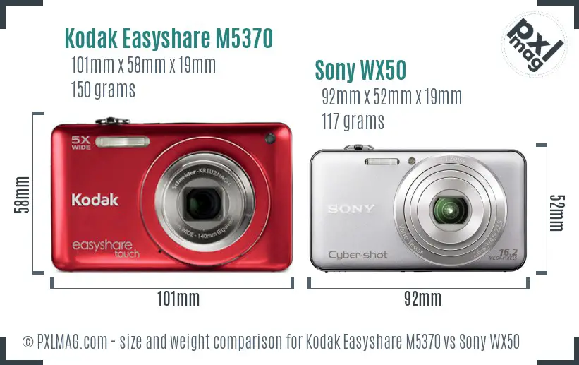 Kodak Easyshare M5370 vs Sony WX50 size comparison