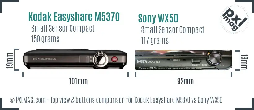 Kodak Easyshare M5370 vs Sony WX50 top view buttons comparison