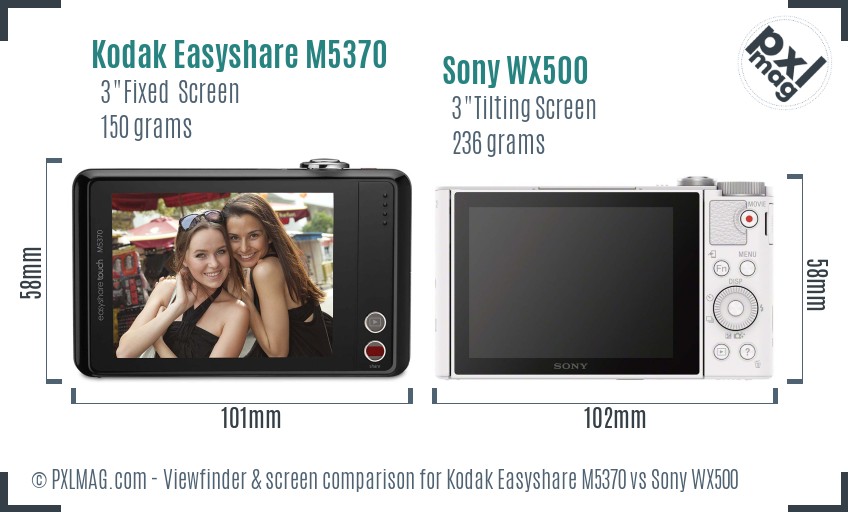 Kodak Easyshare M5370 vs Sony WX500 Screen and Viewfinder comparison