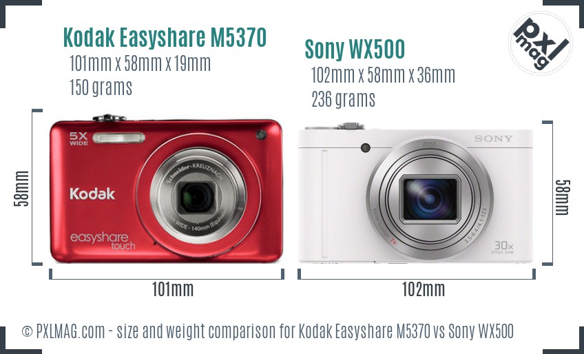 Kodak Easyshare M5370 vs Sony WX500 size comparison