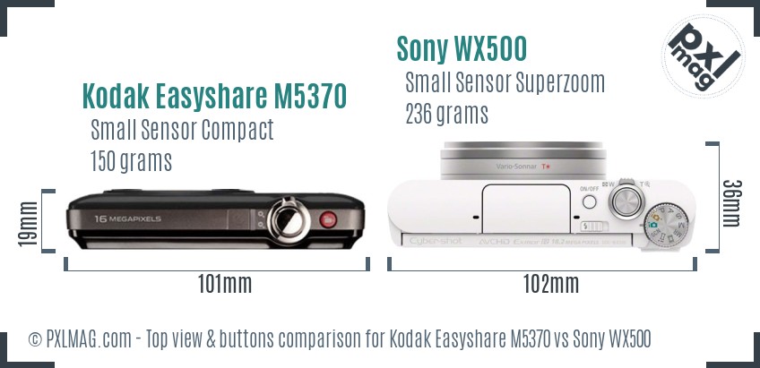 Kodak Easyshare M5370 vs Sony WX500 top view buttons comparison