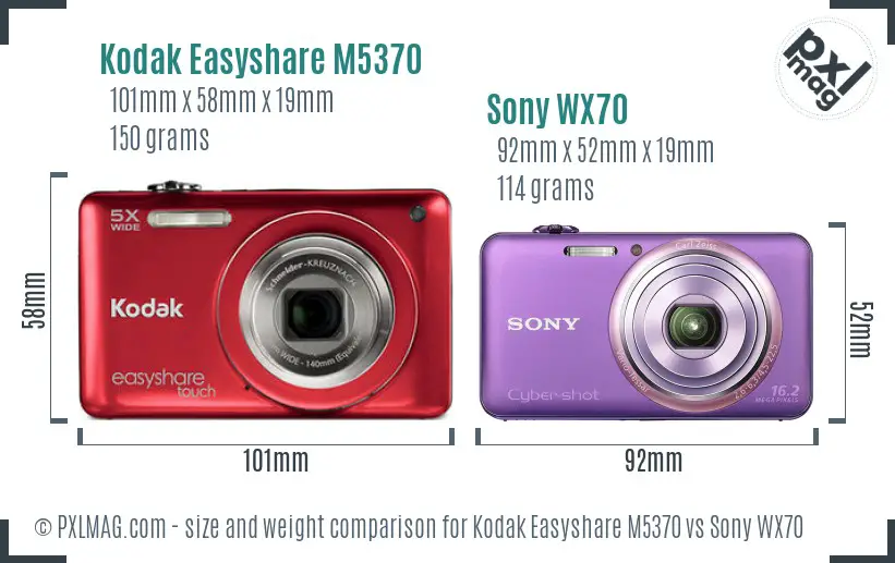 Kodak Easyshare M5370 vs Sony WX70 size comparison