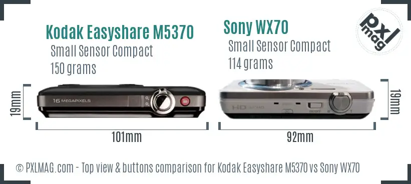 Kodak Easyshare M5370 vs Sony WX70 top view buttons comparison