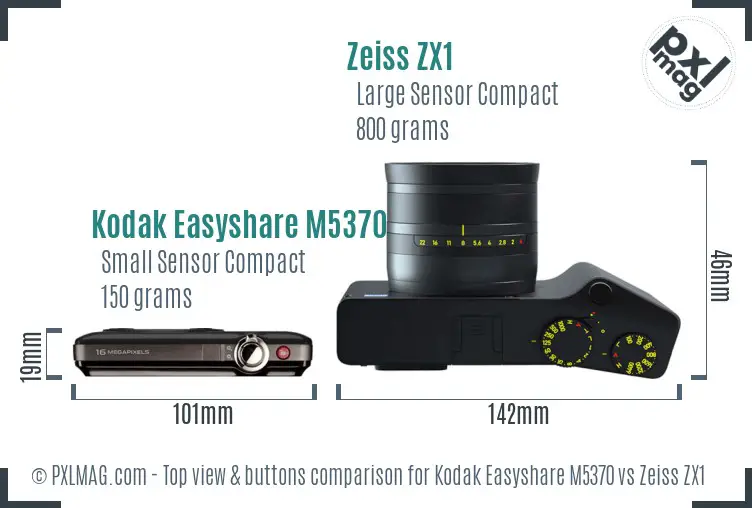 Kodak Easyshare M5370 vs Zeiss ZX1 top view buttons comparison